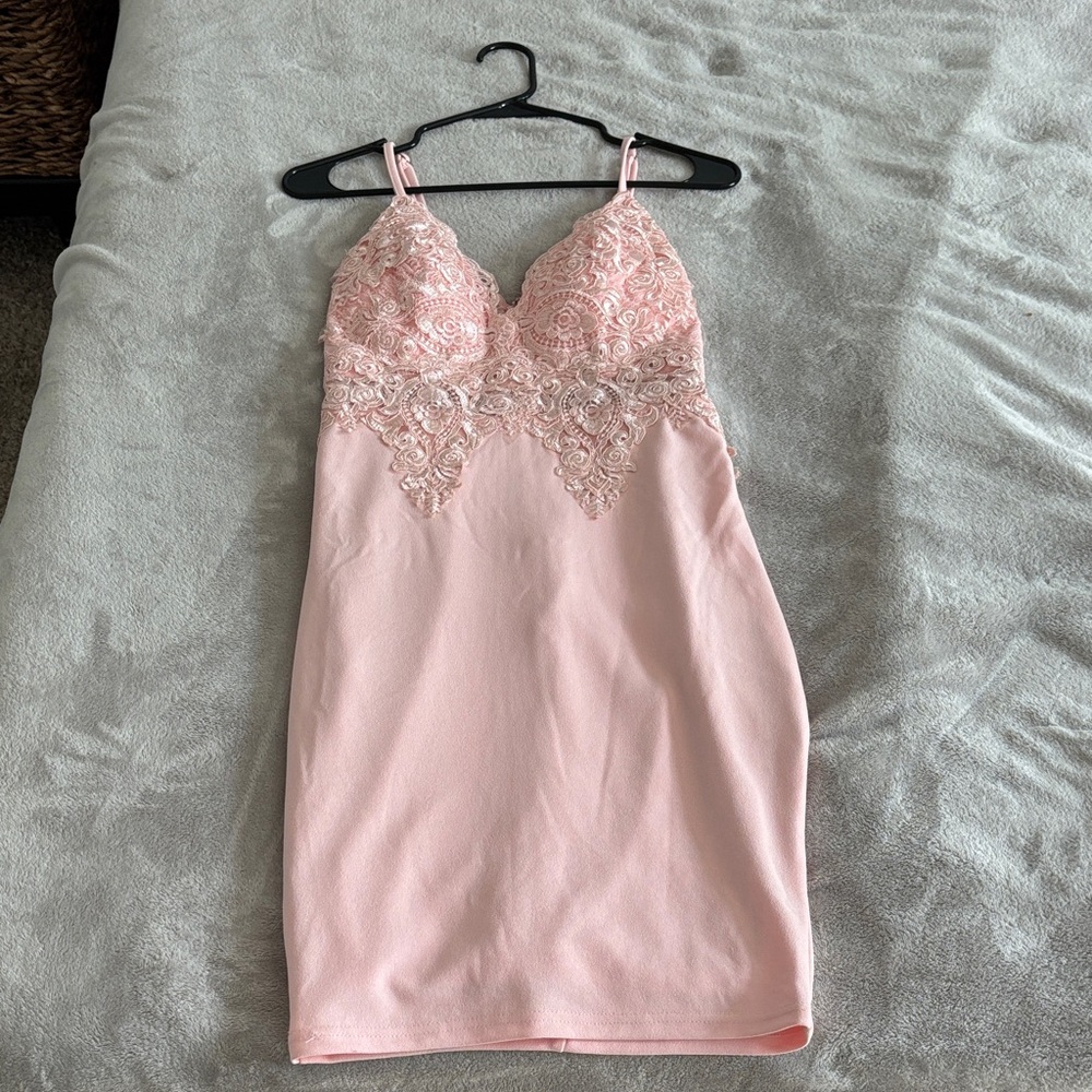 Fashion Nova Pink Lace Mini Dress